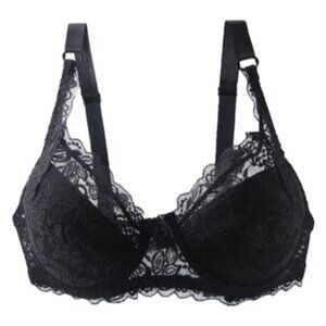 GYCL Classic Ultrathin Underwire Push Up 3/4 Lace Bra, Black, Size Large 38B